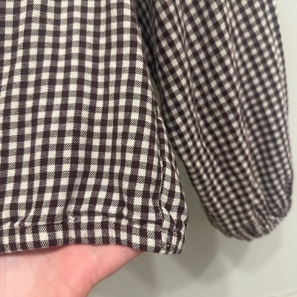 Madewell Brown and White Gingham Button-Front Peasant Blouse - Picture 4 of 6